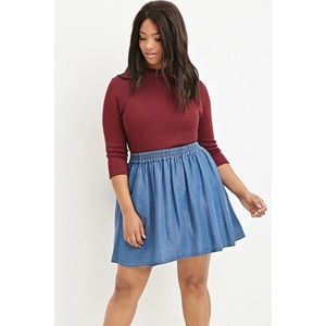 Forever 21 Plus chambray skater skirt dark denim