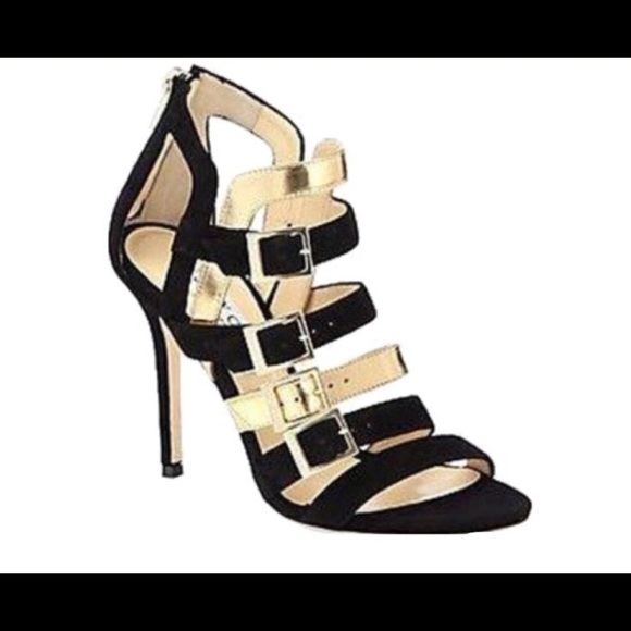 Jimmy Choo Black and Gold Bronx Stilletos