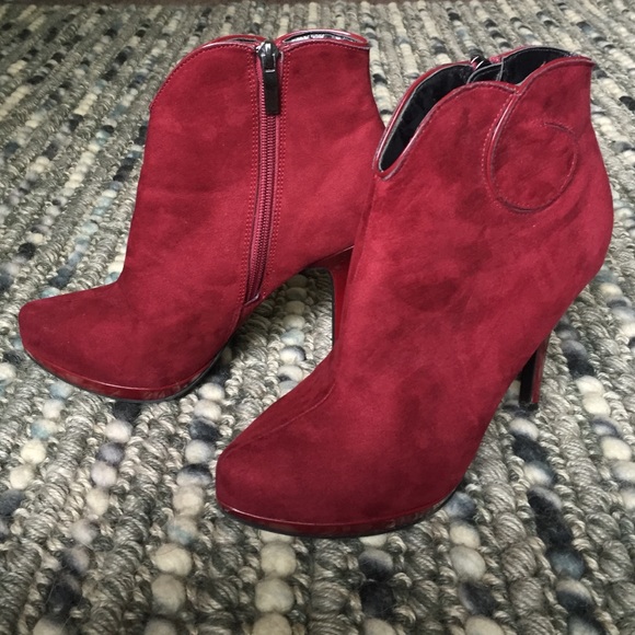 Burgundy platform booties