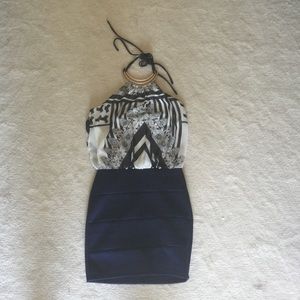 Halter dress with a form fitting lower half