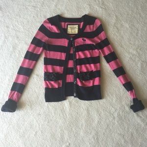 Pink and black stripped Abercrombie cardigan.