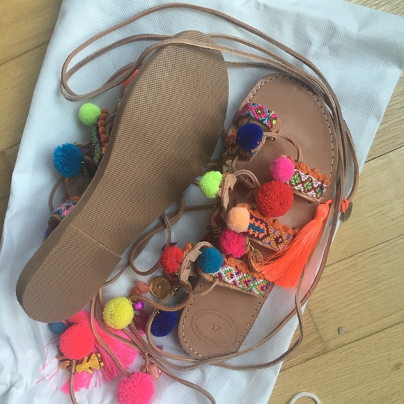 Elina Linardaki Shoes - Elina Linardaki Handmade Pom Pom Gladiator Sandals Elina Linardaki Shoes - Elina Linardaki Handmade Pom Pom Gladiator Sandals