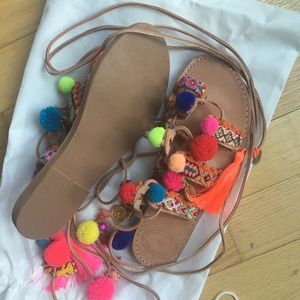 Elina Linardaki Shoes - Elina Linardaki Handmade Pom Pom Gladiator Sandals Elina Linardaki Shoes - Elina Linardaki Handmade Pom Pom Gladiator Sandals
