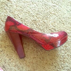 Red snake skin print heels