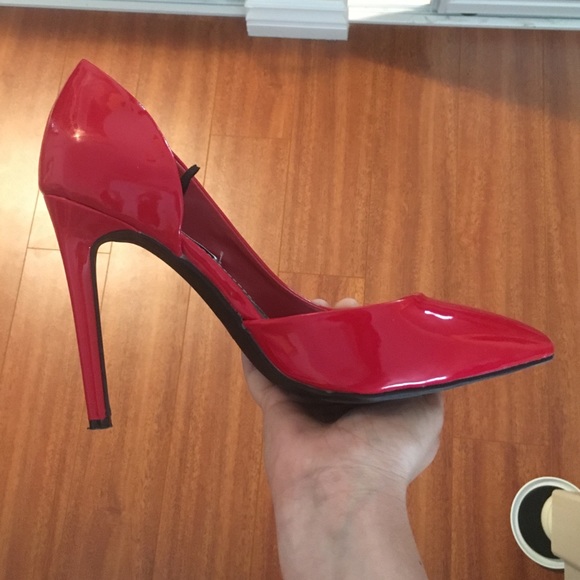 red pointy stiletto heels