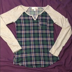 Green Plaid Baseball Tee
