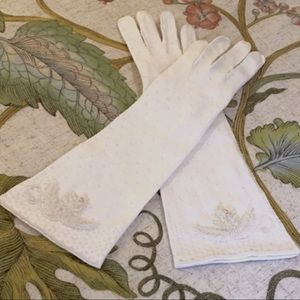 Vintage long white beaded gloves