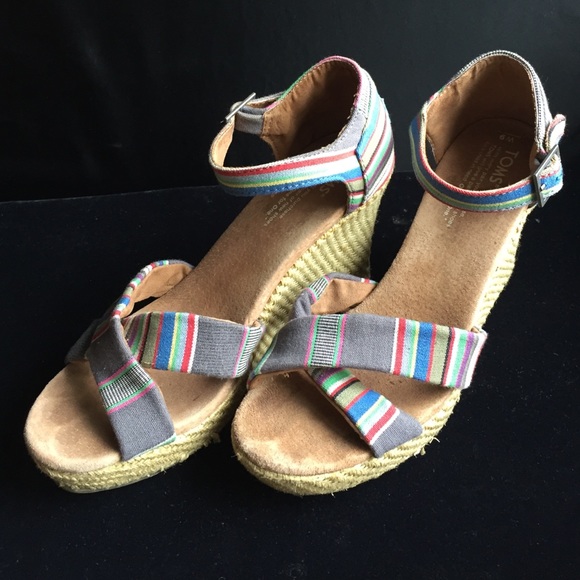 TOMS Strappy Wedge Sandal Multi-color Denim