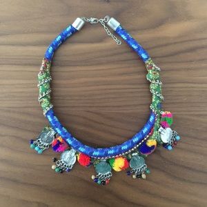 Coins  boho pompom necklace