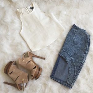 Jessica Simpson heels and acid wash skirt