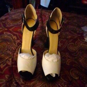 Black and white high heel pump