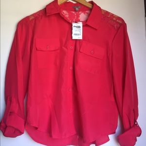 NEW Charlotte Russe red lace button up