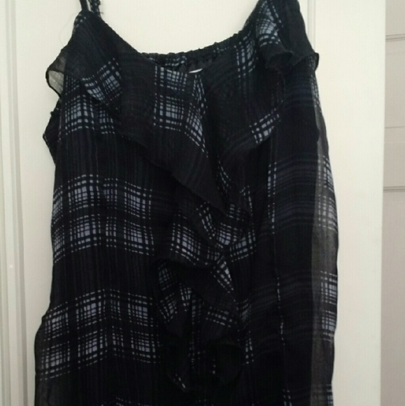 Banana U.S.A. Black Plaid Tank Top with Ruffles - Picture 1 of 4