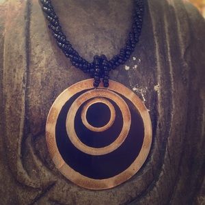 Boho bead and wood disc necklace