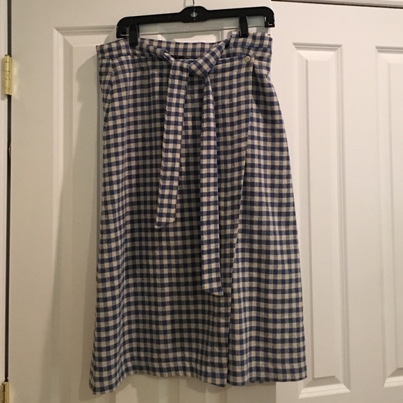 Blue checked wrap around skirt