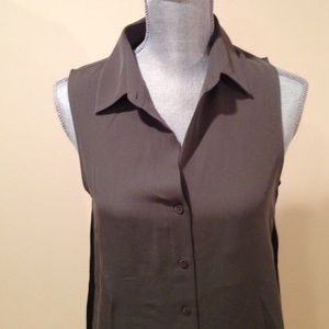 Theory Brown silk sleeveless top