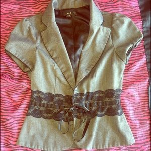 💎FOREVER 21 Grey Black Lace Trim Blazer MEDIUM
