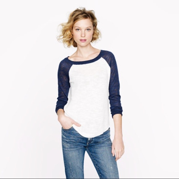 J Crew Linen Baseball T Sweater