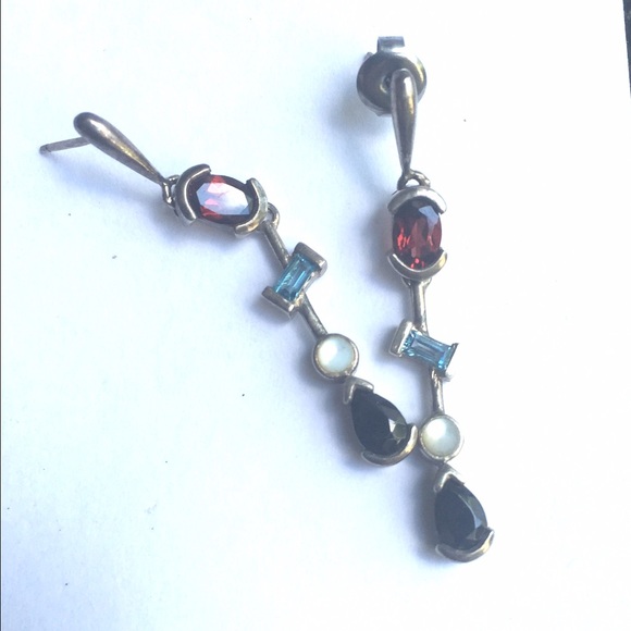 Vintage Sterling silver gemstone dangle earrings