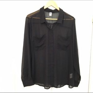 Black button up sheer blouse