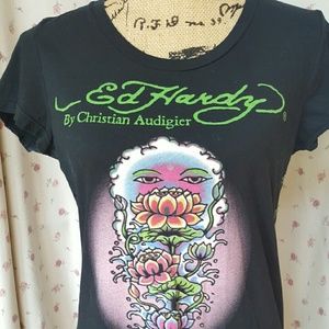 ED HARDY tattoo style woman's L T-shirt
