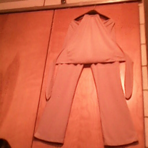 Two piece halter pant suit in beige