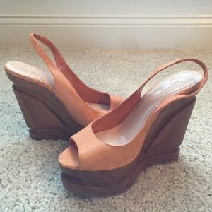 Peach Leather Wedges