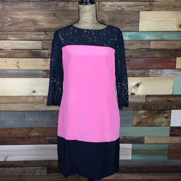 Eliza J Dresses & Skirts - Eliza J Lace Navy & Pink Sleeve Silk Sheath Dress