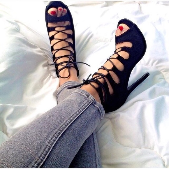 Black lace up heels