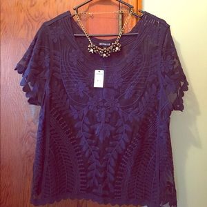 Lovely lace and navy blue dressy shirt.