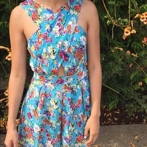 Topshop Floral Romper with Peekaboo Cut Out