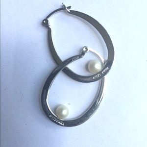 Sterling silver and pearl oblong hoop earrings