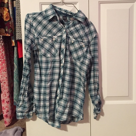 Empyre Green and White Plaid Button Down Top
