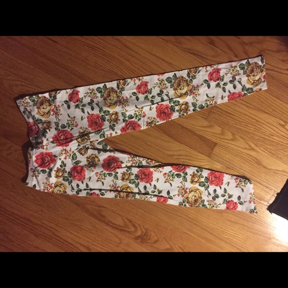 Floral white leggings