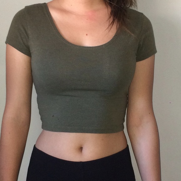 Olive Green Short Sleeve Crop Top