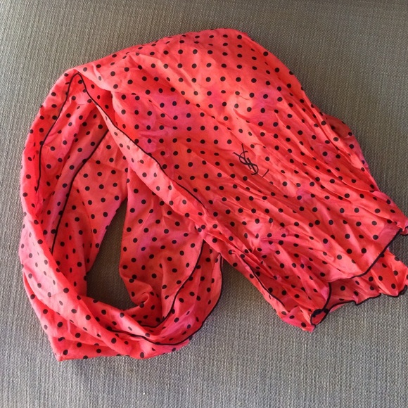 Yves Saint Laurent Red and white polka dot scarf