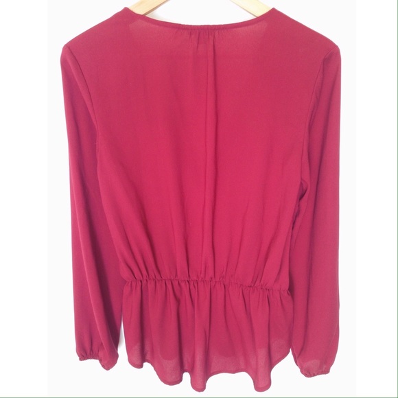 Ann Taylor Maroon Faux Wrap Blouse - Picture 2 of 4