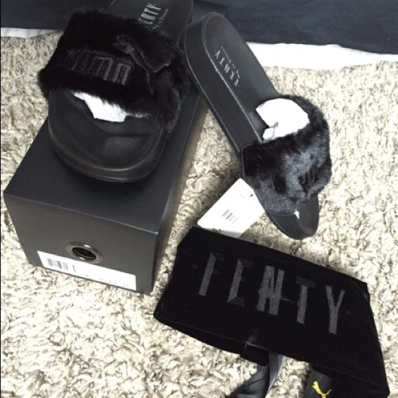 PUMA X Rihanna leadcat Fenty fur slides black - Picture 3 of 4