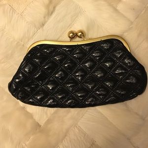 Black Patent Quilted Clutch with Gold Chain Strap