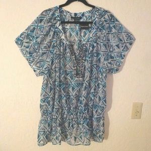 Ashley Stewart Sheer Shirt Beaded Neck 22/24  3X