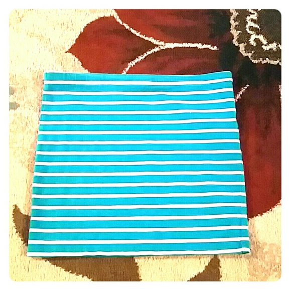 Turquoise and White striped mini skirt