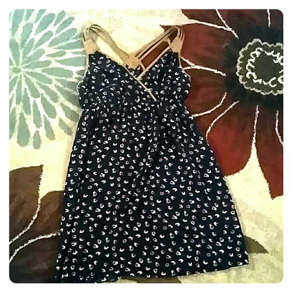 Silky Blue Pattern Dress with Faux Suede Straps