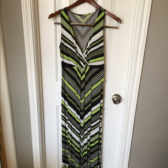 Lime green, black & white maxi dress