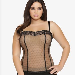 Mesh/leather corset.