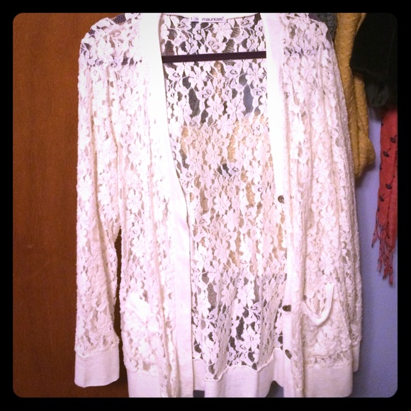 Boho style cream lace boyfriend cardigan