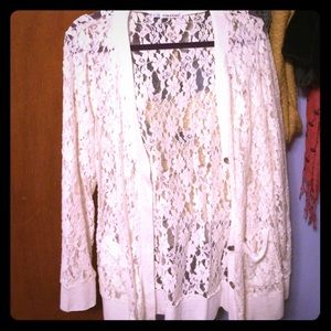 Boho style cream lace boyfriend cardigan