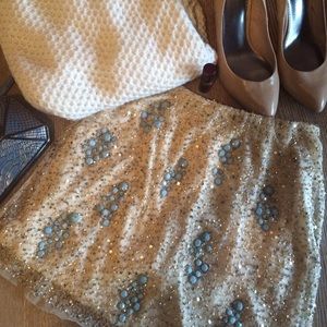 ZARA Gold & Aqua stone beaded skirt