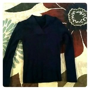 Dark Blue Thin Cable Knit Sweater