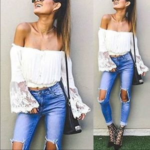 Crop Top Off Shoulders with Lace NWOT