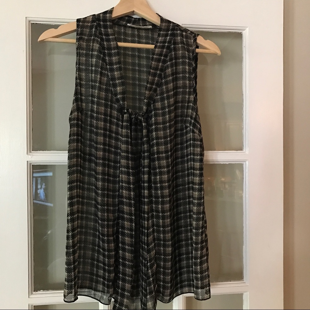 Modcloth sheer checked tie neck shell